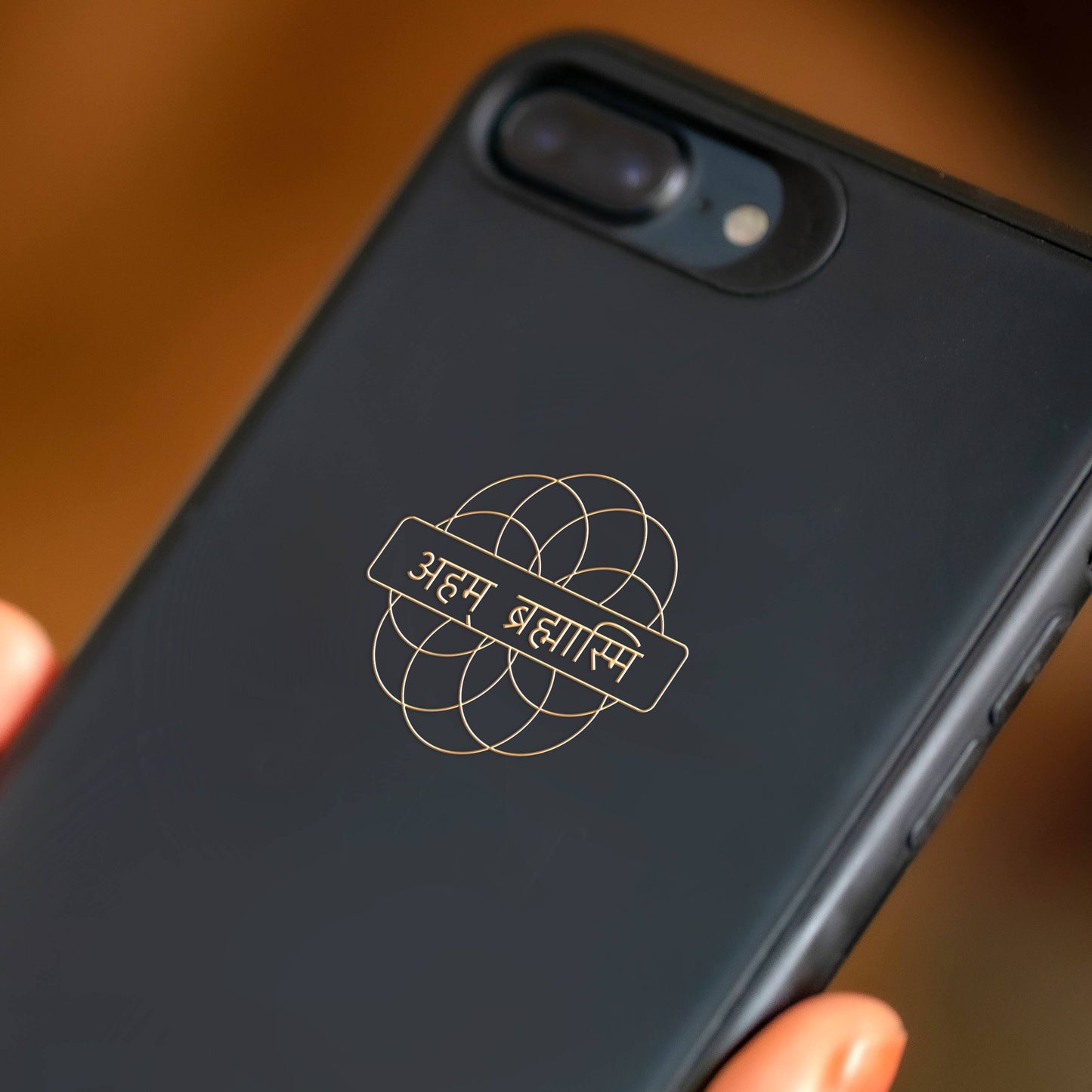 Mobile Back Cover Sticker-'Aham Banarasi (Minimal)' (Set of 2)